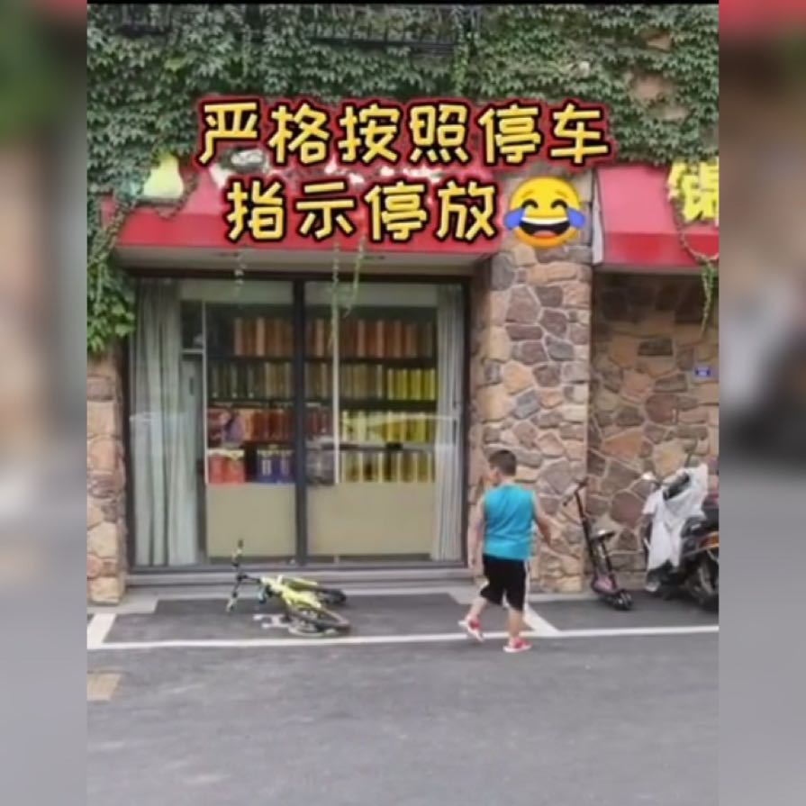 让孩子|小男孩停放自行车因遵守“交通规则”火了，网友：真是按地标来了