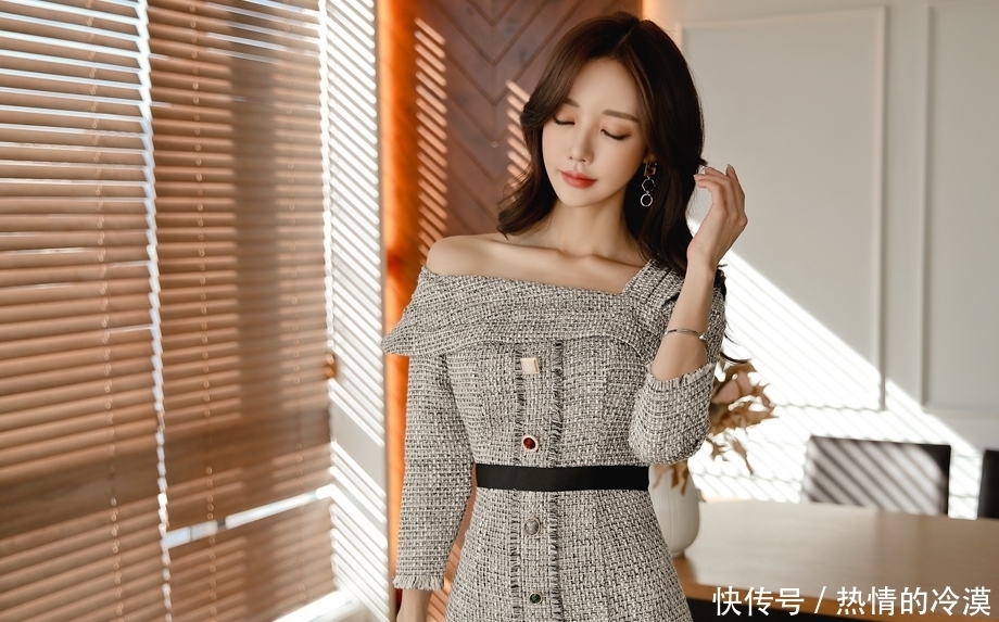 磨砂|韩国模特孙允珠曼妙灰色搭肩磨砂连衣裙网拍