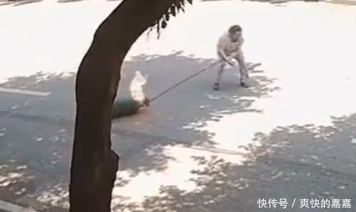  不慎|大妈烧鸭毛不慎点燃煤气罐，竟拽着煤气罐“遛弯”！场面十分惊险