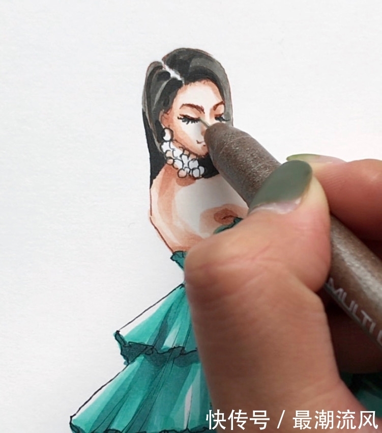 干货|超详细马克笔手绘时装画步骤干货/Tiffany Gown Part2