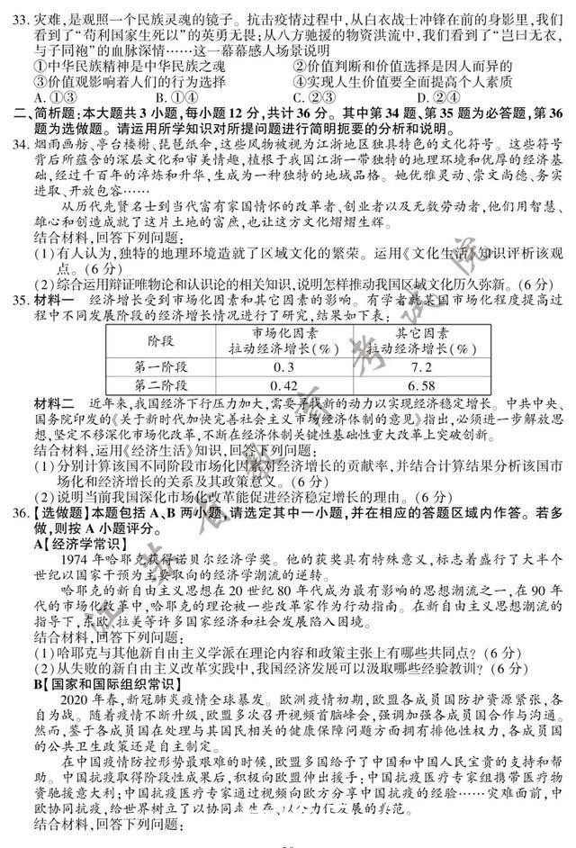 历史|2020江苏高考试题、答案:政治、历史、地理!