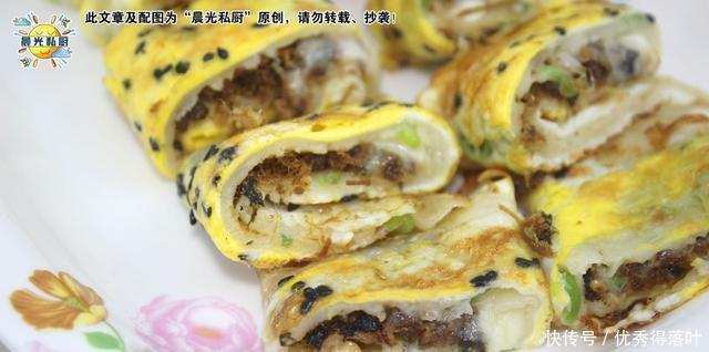 鸡蛋|肉松蛋饼,10分钟搞定营养又美味的早餐,媲美早餐店的鸡蛋卷饼!